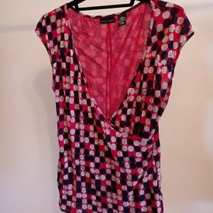 Red polka dot cap sleeve blouse
